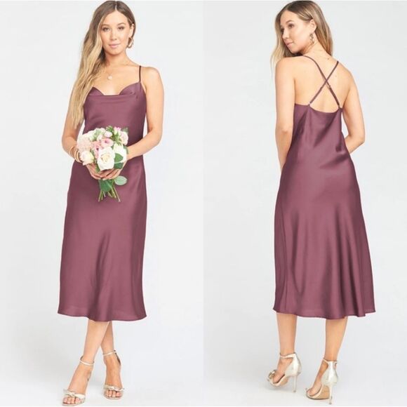 Show‎ Me Your Mumu NWOT Verona Cowl Dress Plum Satin Deluxe Size Small - Picture 1 of 7